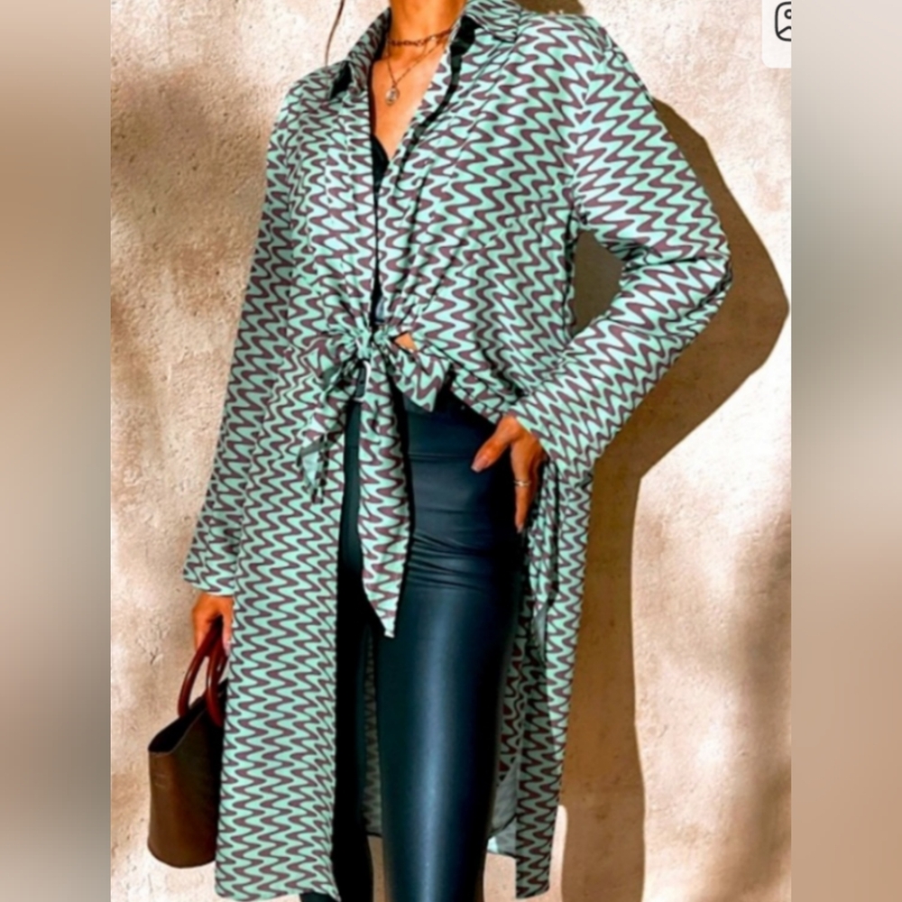 Zara top tunic Lissie Tie Front Top Green/Brownsize XL